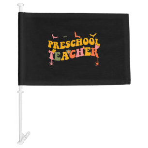 Funny Groovy Halloween Preschool Teacher Men Women Car Flag