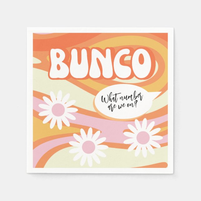 Funny Groovy Orange and Pink Bunco Night Napkins (Front)