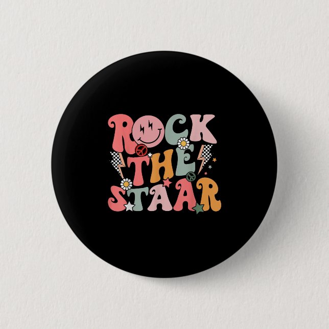 Funny Groovy Testing Day Rock The Staar Motivation Button (Front)