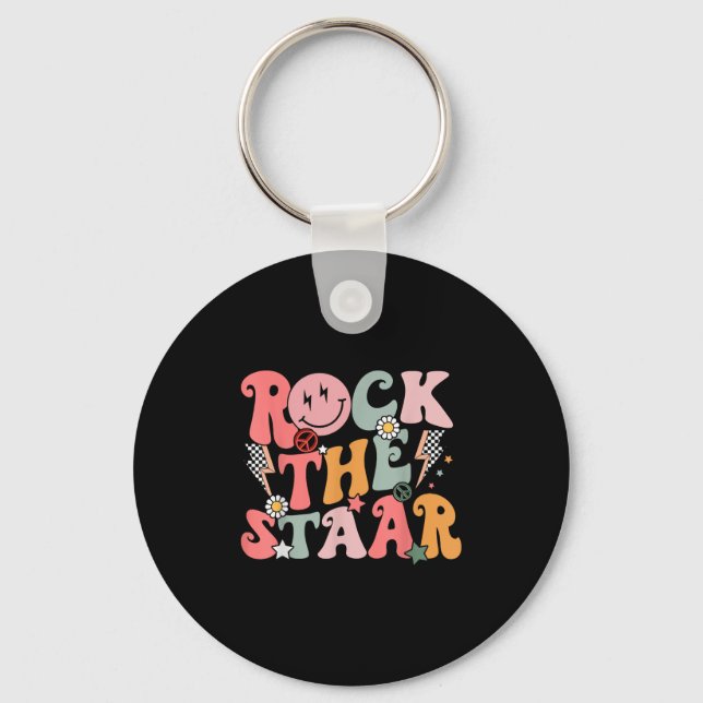 Funny Groovy Testing Day Rock The Staar Motivation Keychain (Front)