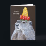 Funny groundhog birthday greeting card<br><div class="desc">groundhog with corn and tomato birthday hat</div>