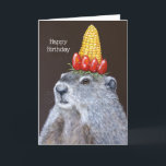 Funny groundhog birthday greeting card<br><div class="desc">groundhog with corn and tomato birthday hat</div>