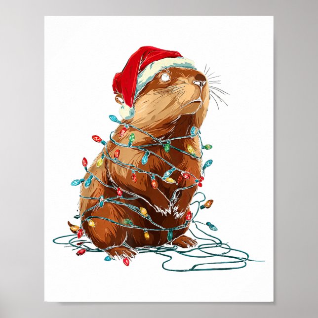 Funny Groundhog Christmas Graphics Animal Lights L Poster (Front)
