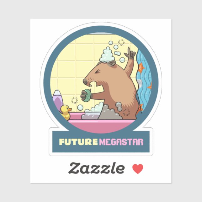 Funny Groundhog Future Megastar Shower Cartoon Sticker (Sheet)