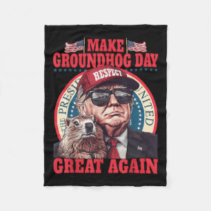 Funny Groundhog Make Groundhog Day Great Again Fleece Blanket