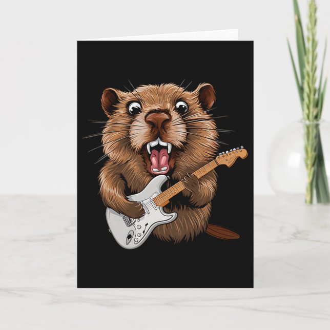 Funny Groundhog Playing Guitar Musician For Ground Card (Front)