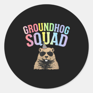 Funny Groundhog Squad Happy Groundhog Day Men Wome Classic Round Sticker