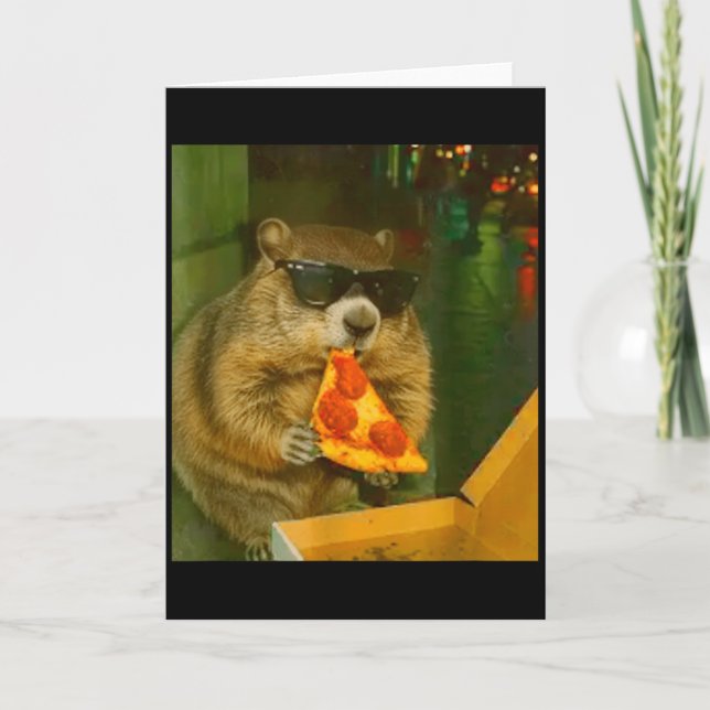 Funny Groundhog Woodchuck Eating Pizza Rodent Meme Card (Front)