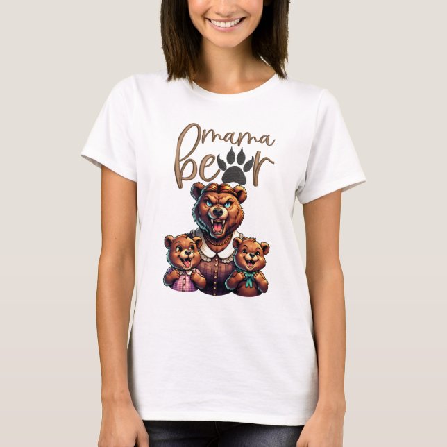 Funny Growling Mama Bear Cute Cubs  T-Shirt (Front)
