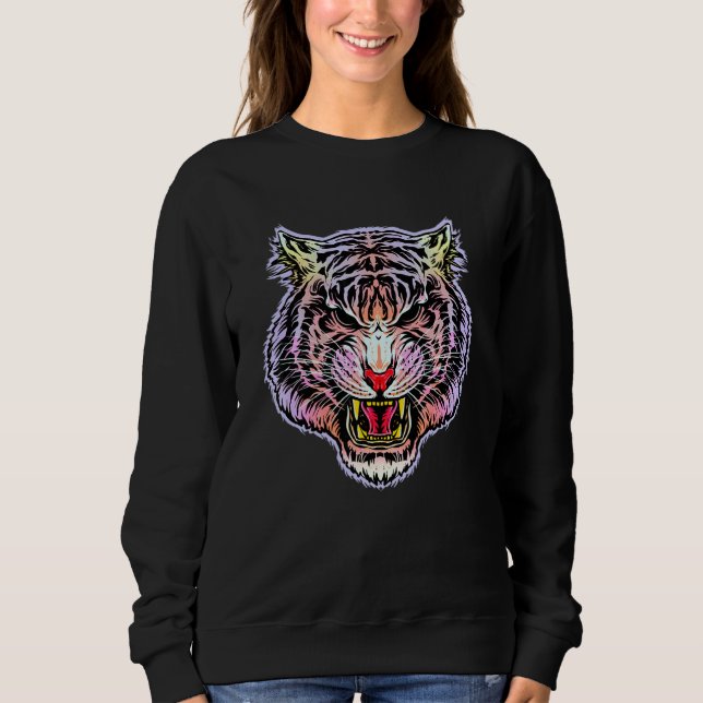 Funny Growling Mouth Open Bengal Tiger Men Women K Sweatshirt (Front)