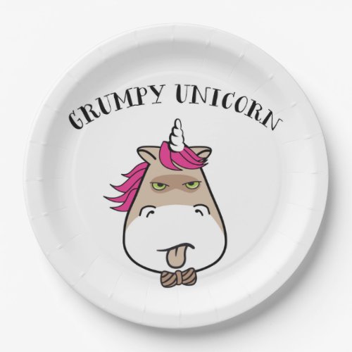 Funny grumpa unicorn paper plate