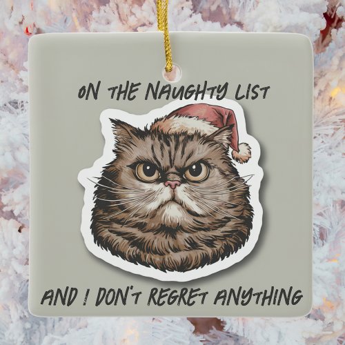 Funny grumpy angry Cat Christmas holiday Ceramic Ornament