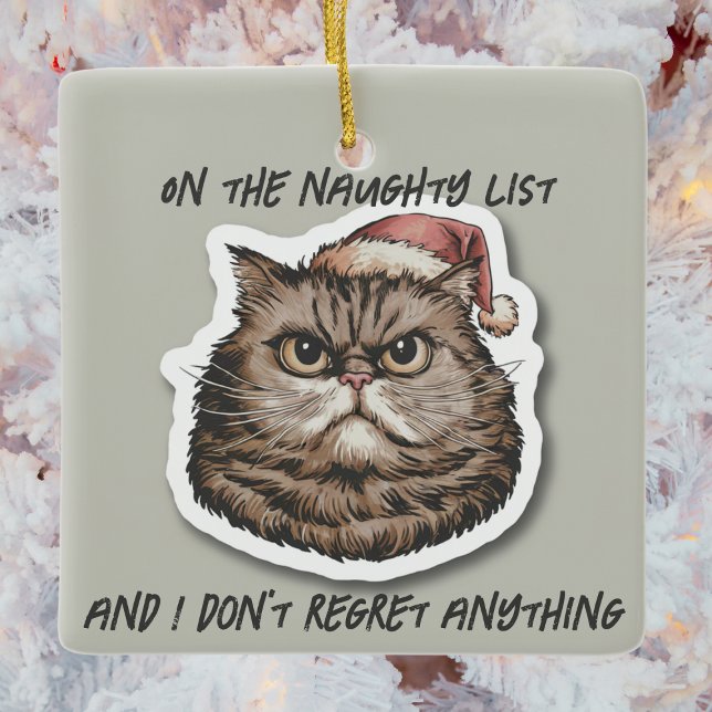 Funny grumpy angry Cat Christmas holiday Ceramic Ornament (Creator Uploaded)