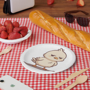 Funny Grumpy Baby Bird Kawaii Cartoon Paper Plates