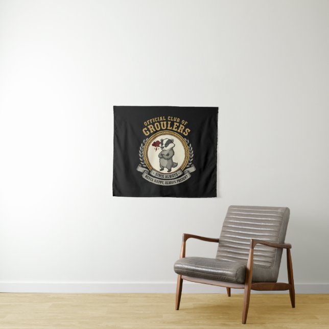  Funny Grumpy Badger "Official Club of Groulers"  Tapestry (In Situ (Horizontal))