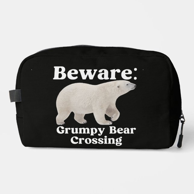 Funny Grumpy Bear Crossing Road Sign Design Dopp Kit (Front)