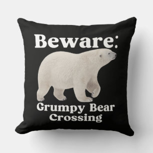 Funny Grumpy Bear Crossing Road Sign Design Throw Pillow
