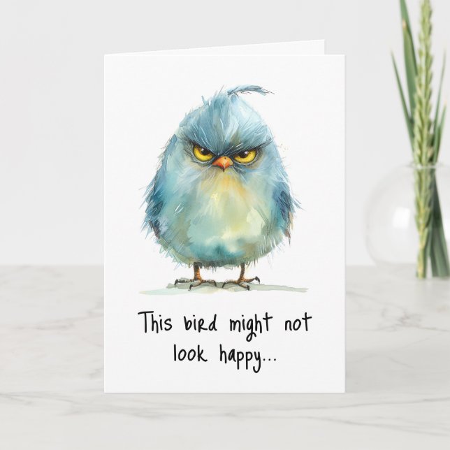 Funny Grumpy Bird Morning Face Greeting Card (Front)