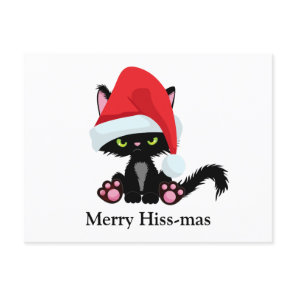 Funny Grumpy Black Cat Christmas Holiday Postcard