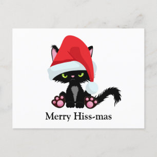 Funny Grumpy Black Cat Christmas Holiday Postcard
