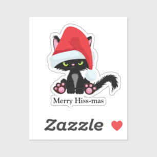 Funny Grumpy Black Cat Christmas Sticker