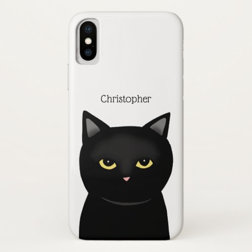 Funny Grumpy Black Cat Protector Custom Name iPhone X Case