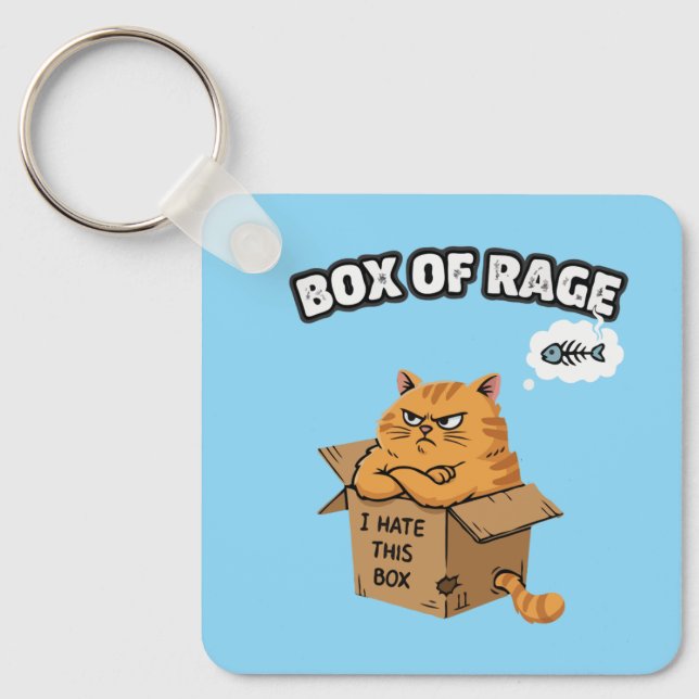 Funny Grumpy Cat | Box of Rage | I Hate This Box Keychain (Front)