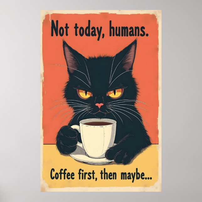 Funny Grumpy Cat Coffee Art Poster (Front)