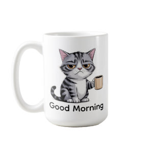 Funny Grumpy Cat Coffee Mug – “Good Morning” Cute