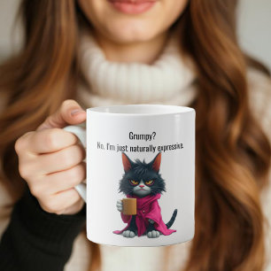 Funny Grumpy cat in a Robe and Coffee Black Cat Coffee Mug