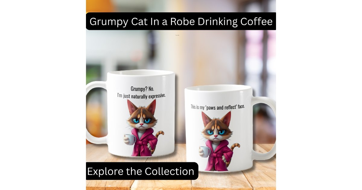 Funny Grumpy cat in a Robe and Coffee Calico Cat Mug | Zazzle