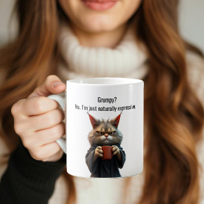 Funny Grumpy cat in a Robe and Coffee Mug