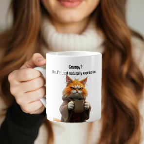 Funny Grumpy cat in a Robe and Coffee Orange Cat Mug