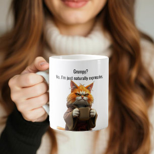 Funny Grumpy cat in a Robe and Coffee Orange Cat Mug