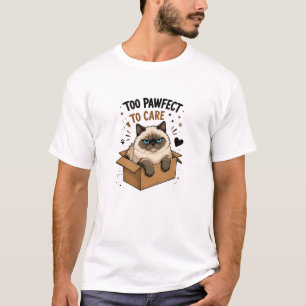 Funny Grumpy Cat in Box Too Pawfect to Care Graphi T-Shirt
