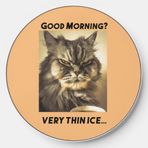 Funny Grumpy Cat Morning Coffee Meme Art Wireless Charger