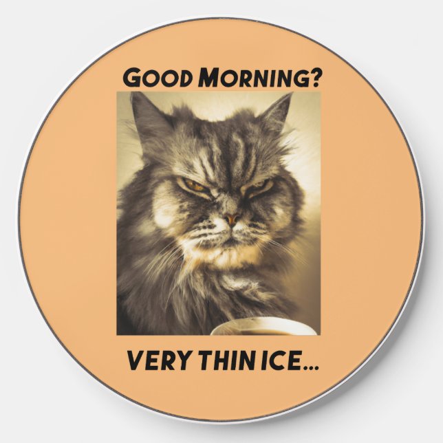 Funny Grumpy Cat Morning Coffee Meme Art  Wireless Charger (Front)