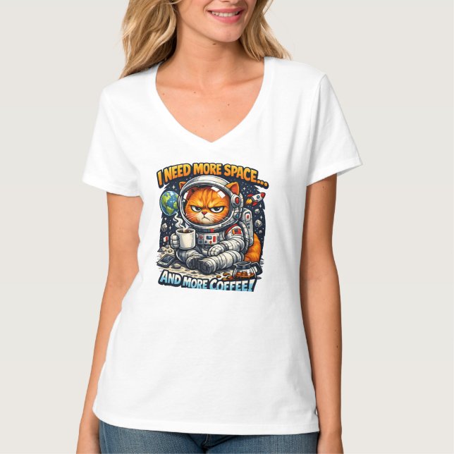  Funny Grumpy Cat, Need More Space And More Coffee T-Shirt (Front)