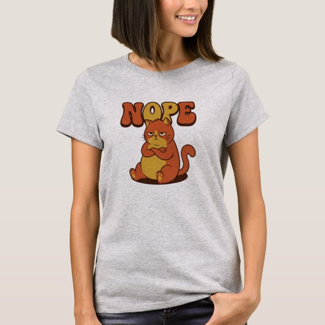 Funny Grumpy Cat "NOPE" T-Shirt - Retro 70s Style (Front)