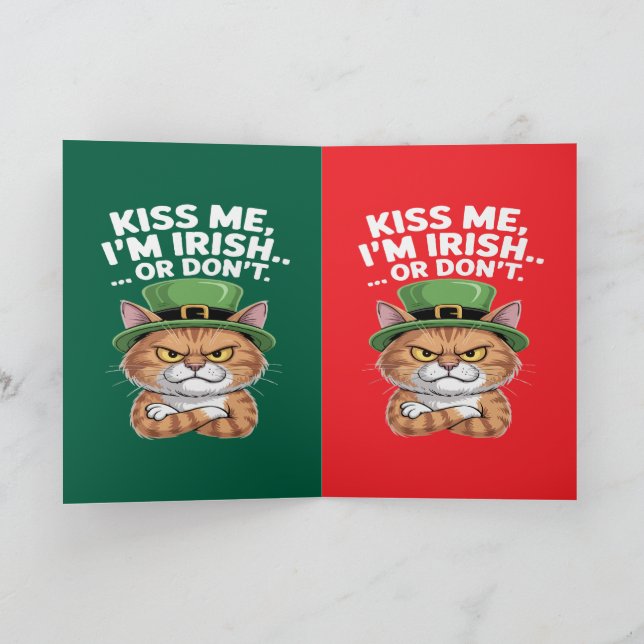 Funny Grumpy Cat St. Patrick's Day "Kiss Me  Card (Inside)