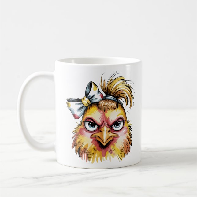 Funny Grumpy Chicken Bow Coffee Mug Sassy (Left)