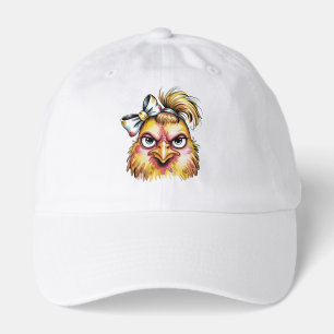 Funny Grumpy Chicken Floral Bow Baseball Hat