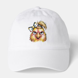 Funny Grumpy Chicken Floral Bow Baseball Hat