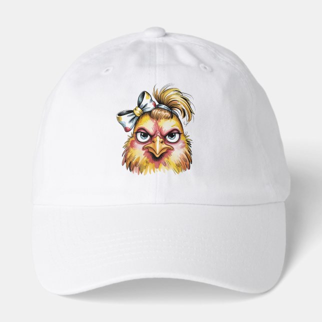 Funny Grumpy Chicken Floral Bow Baseball Hat (Front)