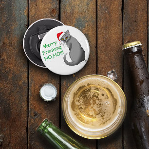 Funny Grumpy Christmas Grey Cat Holiday Humor Bottle Opener