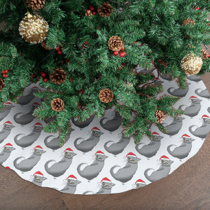 Funny Grumpy Christmas Grey Cat Holiday Humor Brushed Polyester Tree Skirt