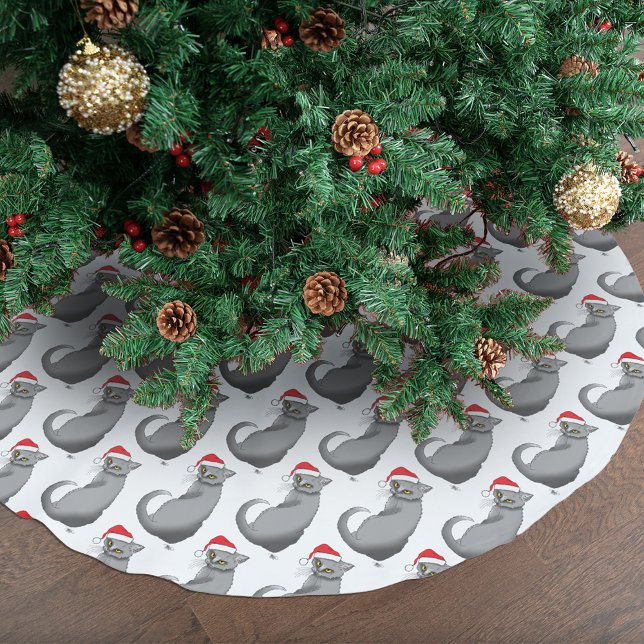 Funny Grumpy Christmas Grey Cat Holiday Humor Brushed Polyester Tree Skirt (Creator Uploaded)
