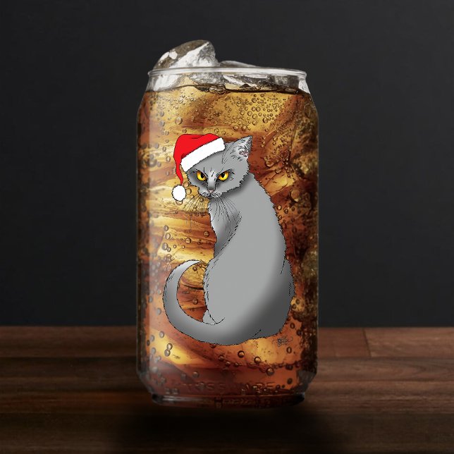 Funny Grumpy Christmas Grey Cat Holiday Humor Can Glass (Creator Uploaded)