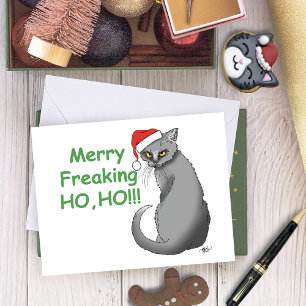 Funny Grumpy Christmas Grey Cat Holiday Humor Card