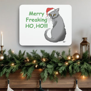 Funny Grumpy Christmas Grey Cat Holiday Humor Door Sign